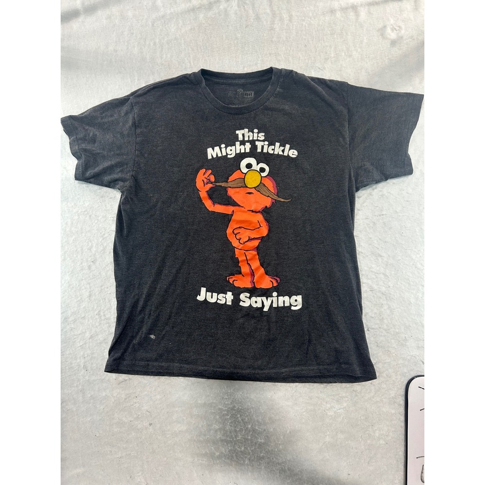 Sesame Street Elmo Mustache This Might Tickle Just Saying T-Shirt Charcoal Grey